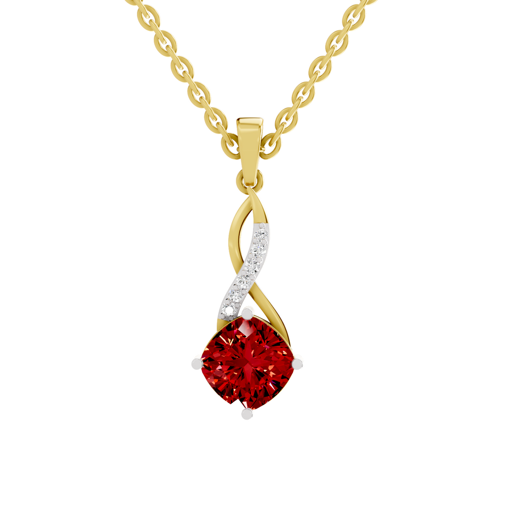 SPARQ Lab Grown Diamond Twist Cushion Red Stone Yellow Gold Plated Pendant