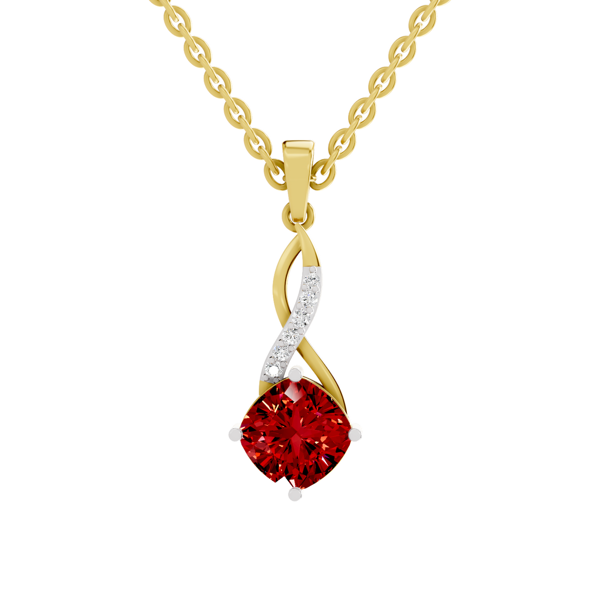 SPARQ Lab Grown Diamond Twist Cushion Red Stone Yellow Gold Plated Pendant