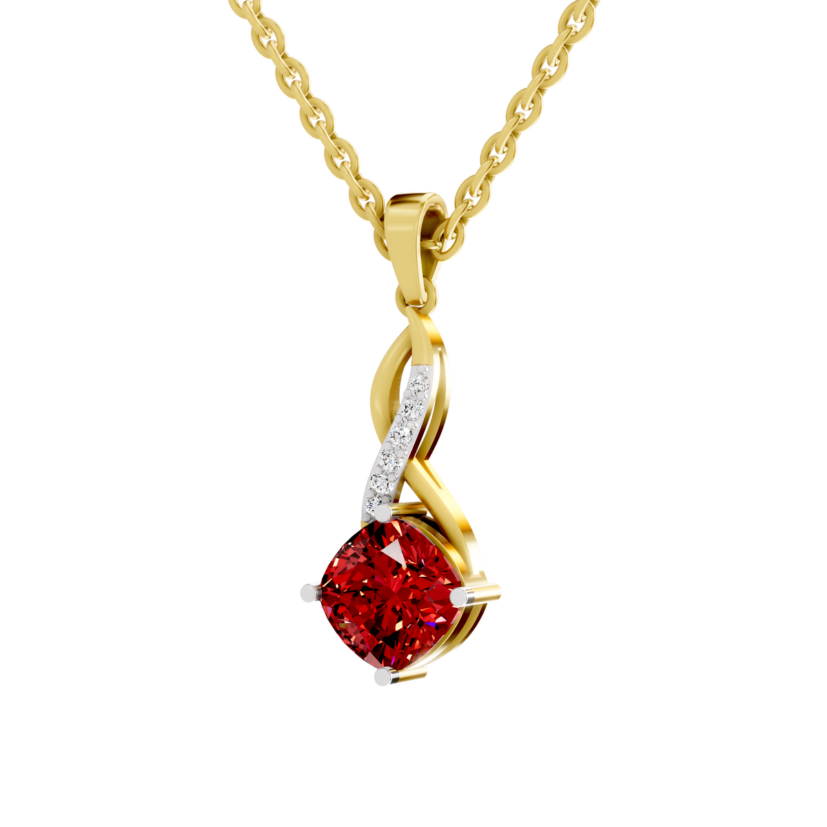 SPARQ Lab Grown Diamond Twist Cushion Red Stone Yellow Gold Plated Pendant