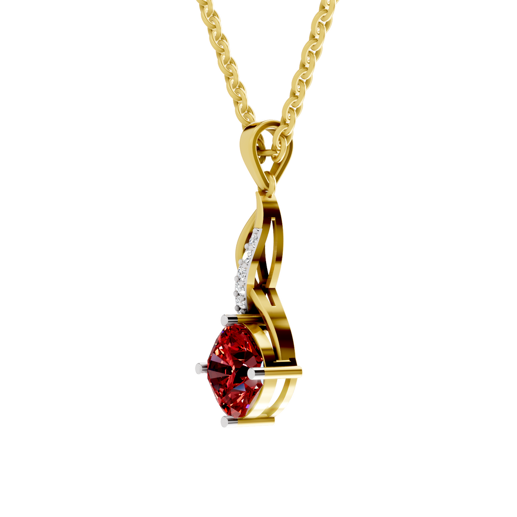 SPARQ Lab Grown Diamond Twist Cushion Red Stone Yellow Gold Plated Pendant