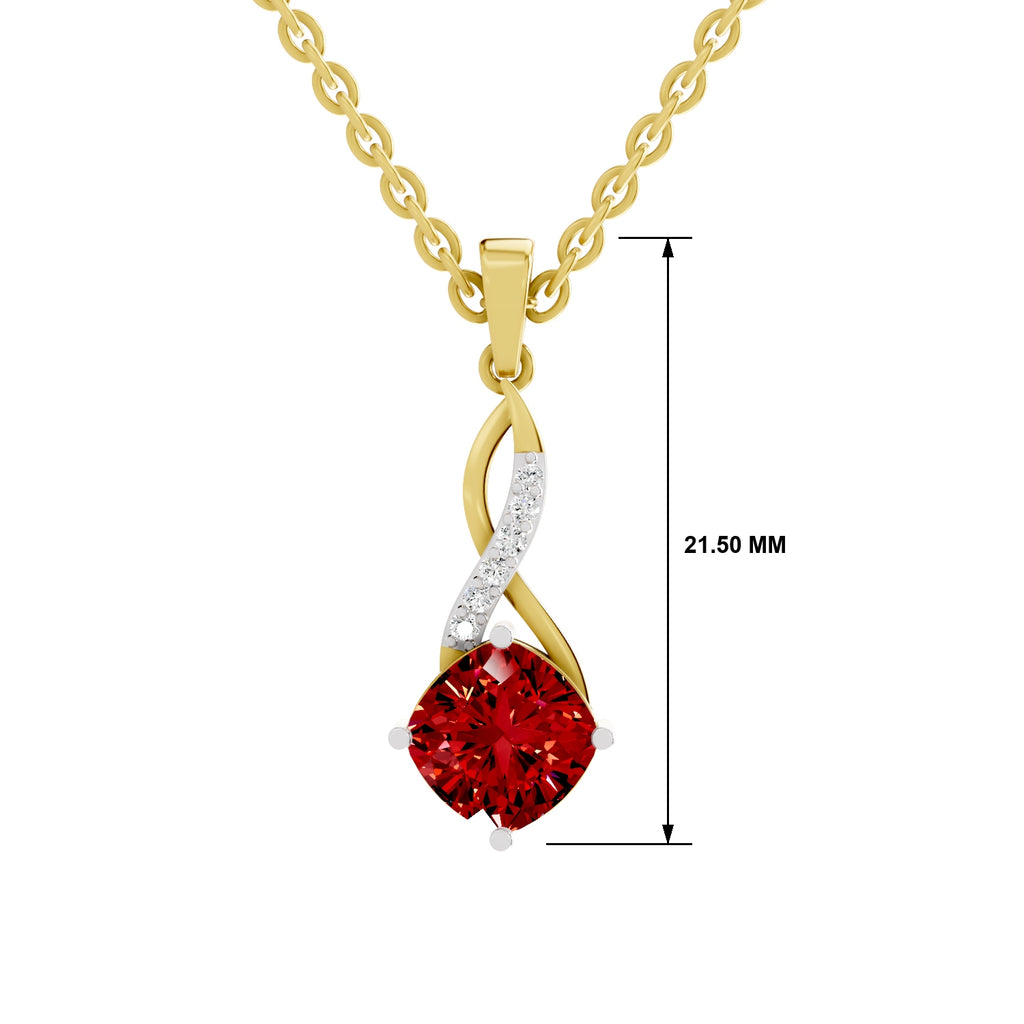 SPARQ Lab Grown Diamond Twist Cushion Red Stone Yellow Gold Plated Pendant