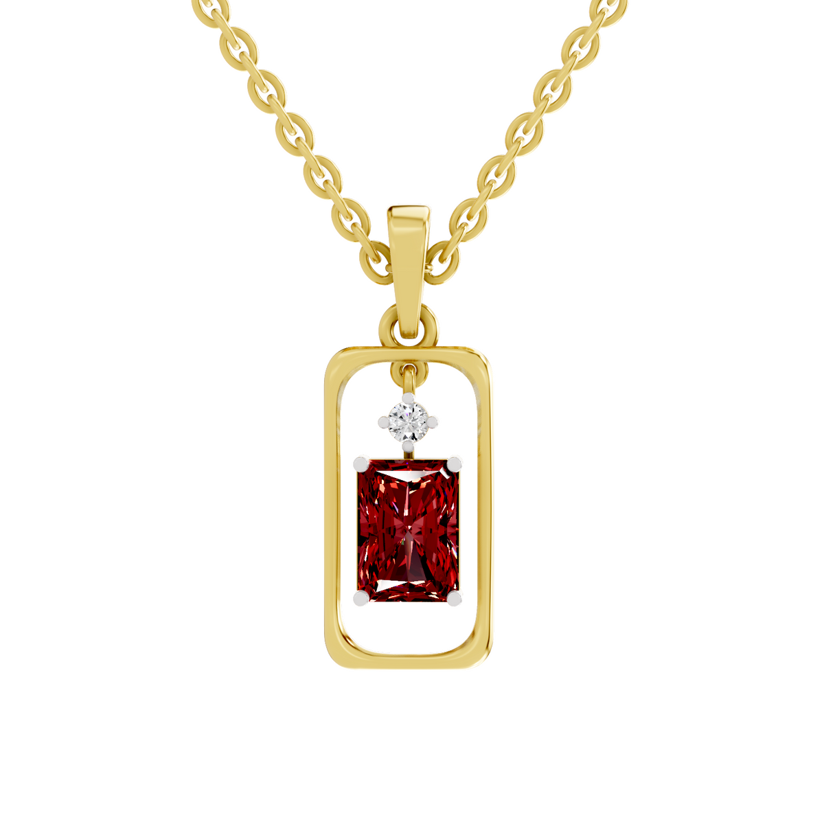 SPARQ Lab Grown Diamond Frame Radiant Red Stone Yellow Gold Plated Pendant