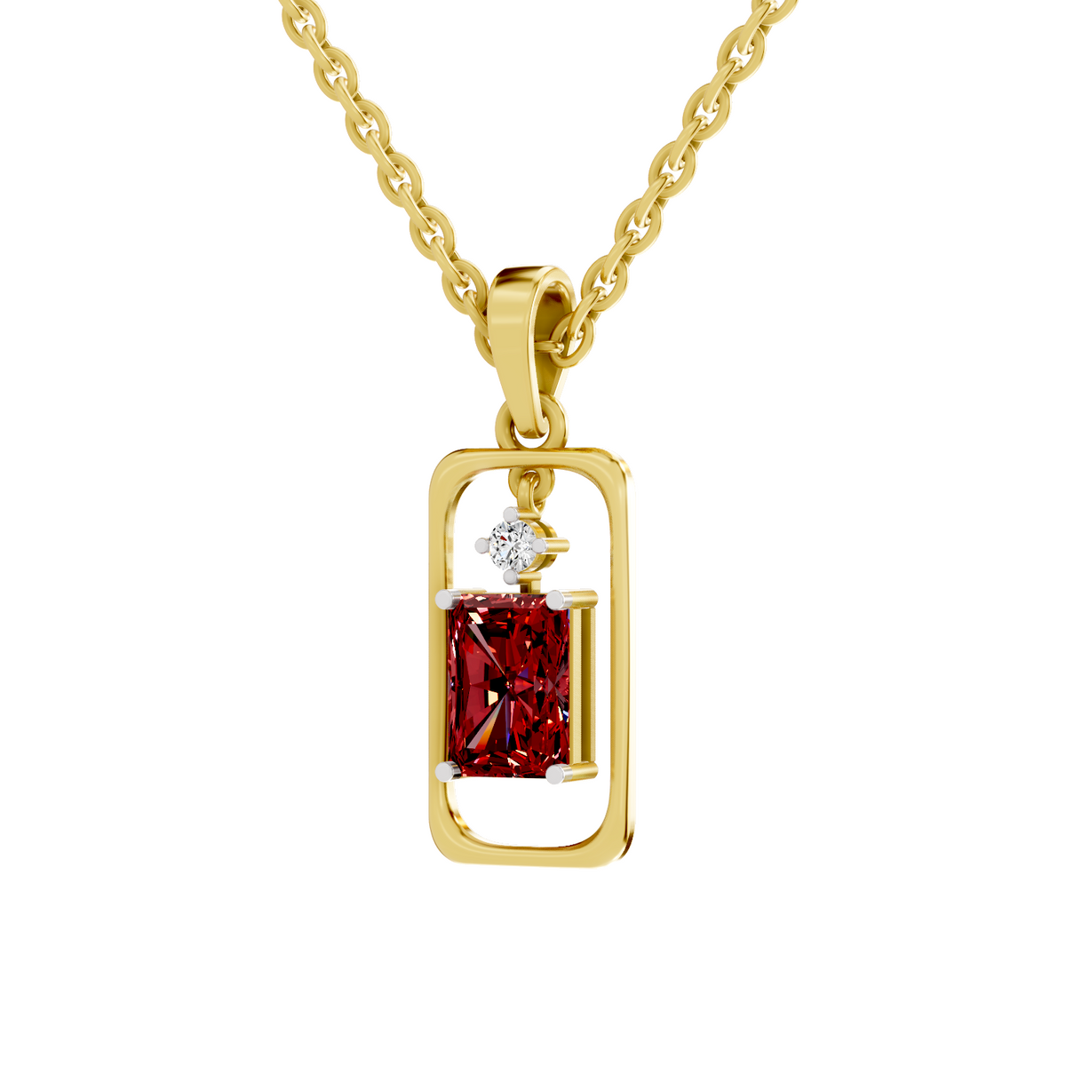 SPARQ Lab Grown Diamond Frame Radiant Red Stone Yellow Gold Plated Pendant
