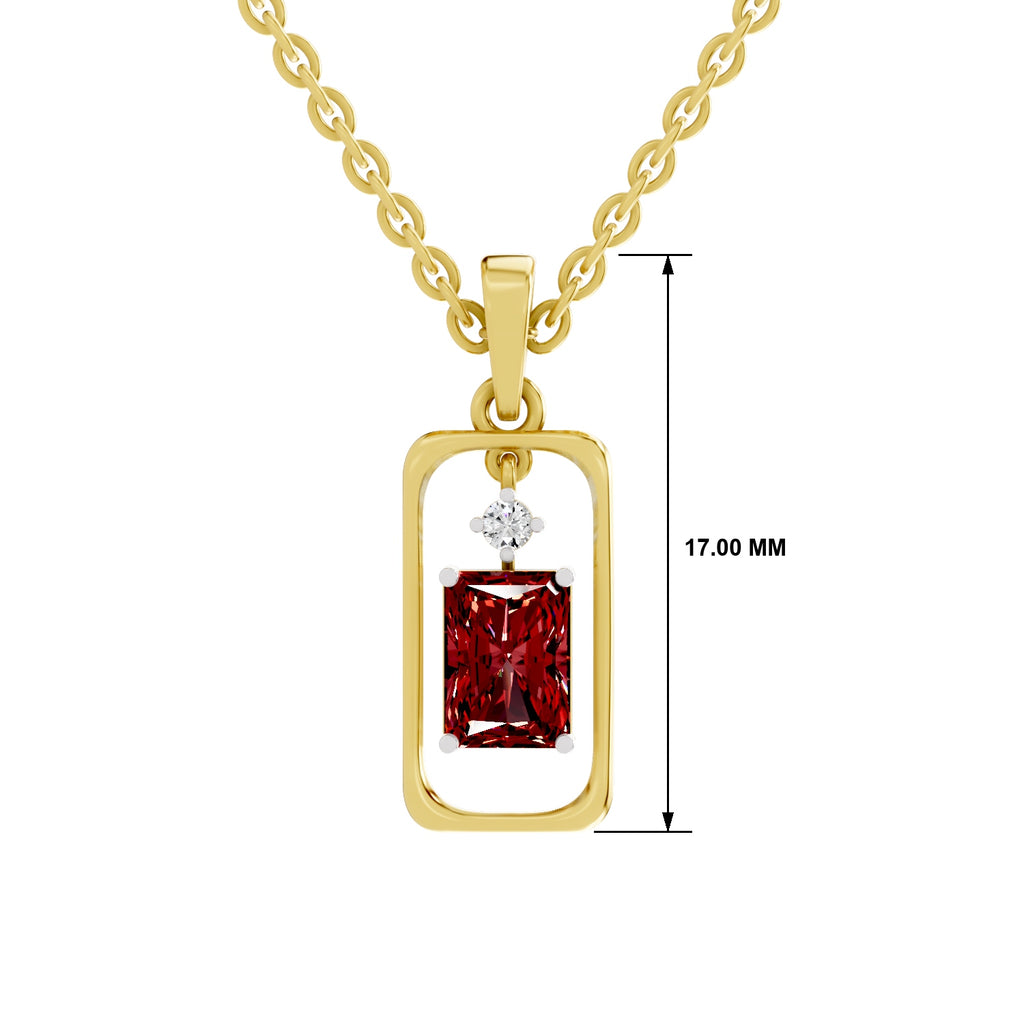 SPARQ Lab Grown Diamond Frame Radiant Red Stone Yellow Gold Plated Pendant