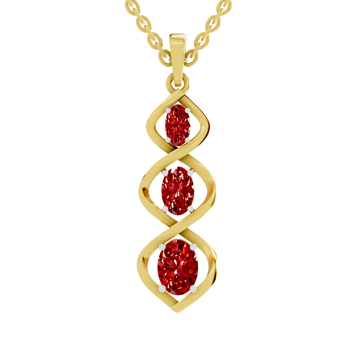 SPARQ Lab Grown Diamond Triple Twist Red Stone Yellow Gold Plated Pendant