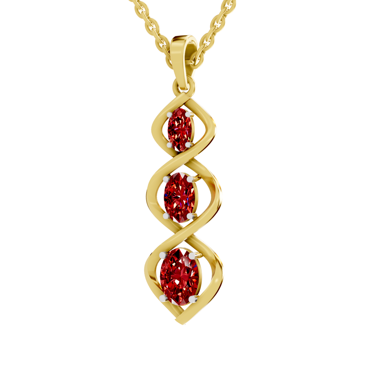 SPARQ Lab Grown Diamond Triple Twist Red Stone Yellow Gold Plated Pendant