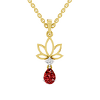 SPARQ Lab Grown Diamond Lotus Pear Red Stone Yellow Gold Plated Pendant