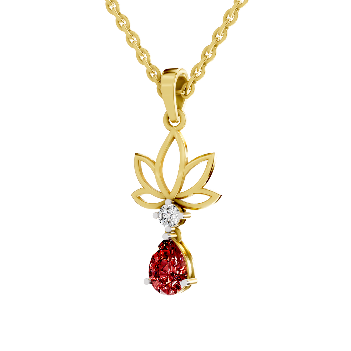 SPARQ Lab Grown Diamond Lotus Pear Red Stone Yellow Gold Plated Pendant