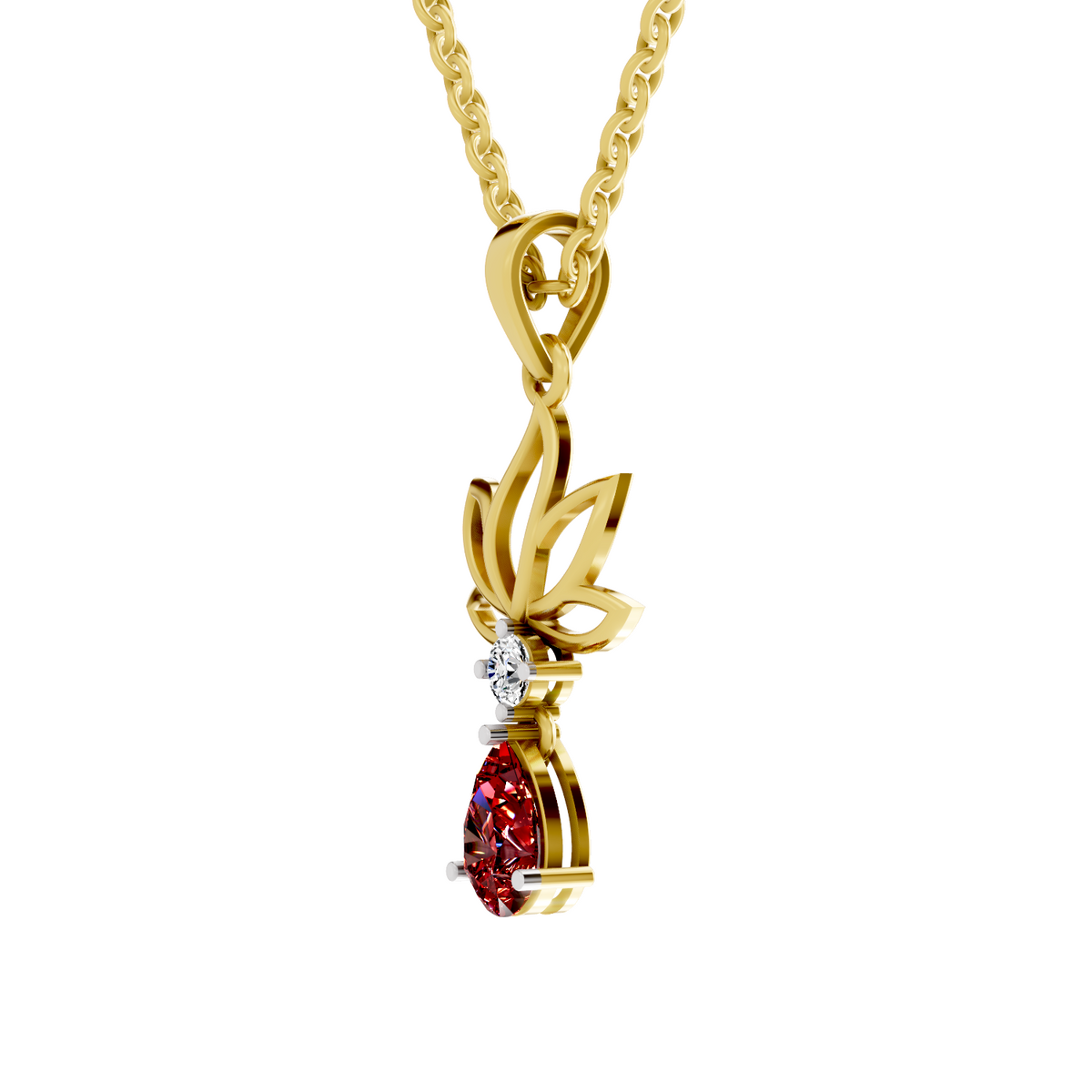 SPARQ Lab Grown Diamond Lotus Pear Red Stone Yellow Gold Plated Pendant
