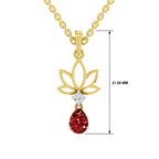 SPARQ Lab Grown Diamond Lotus Pear Red Stone Yellow Gold Plated Pendant