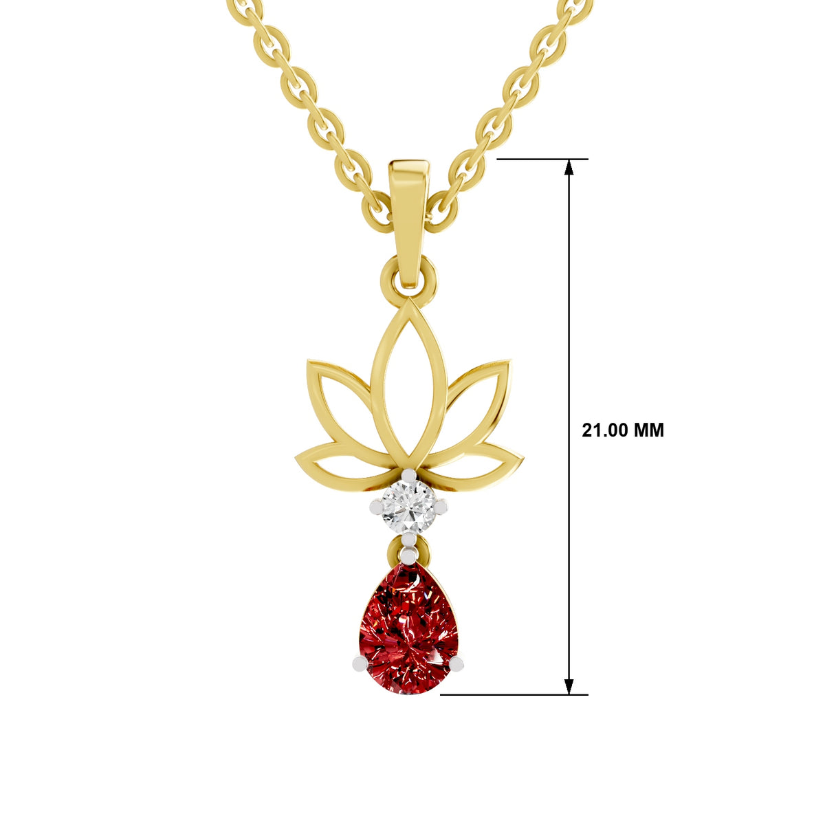 SPARQ Lab Grown Diamond Lotus Pear Red Stone Yellow Gold Plated Pendant