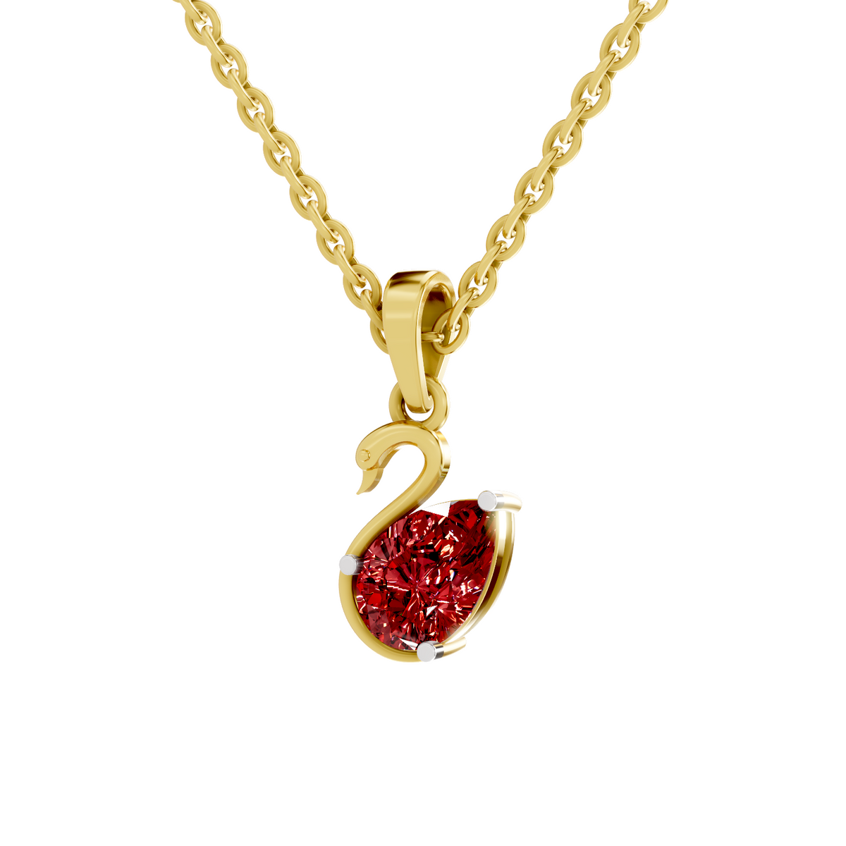 SPARQ Lab Grown Diamond Swan Pear Red Stone Yellow Gold Plated Pendant