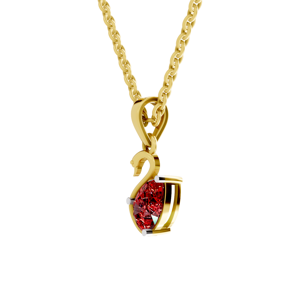 SPARQ Lab Grown Diamond Swan Pear Red Stone Yellow Gold Plated Pendant