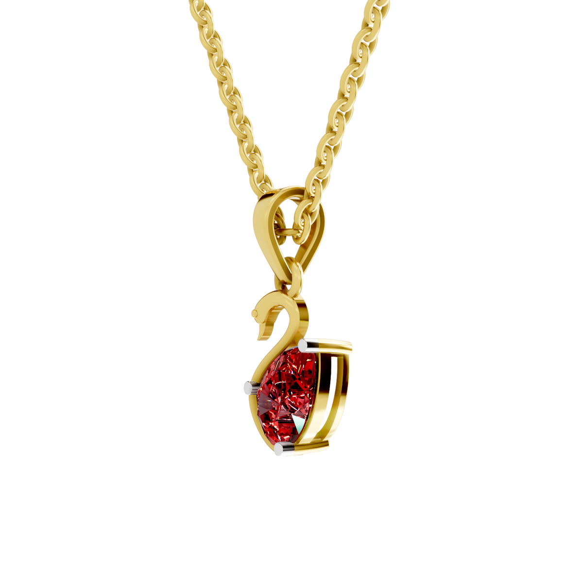 SPARQ Lab Grown Diamond Swan Pear Red Stone Yellow Gold Plated Pendant