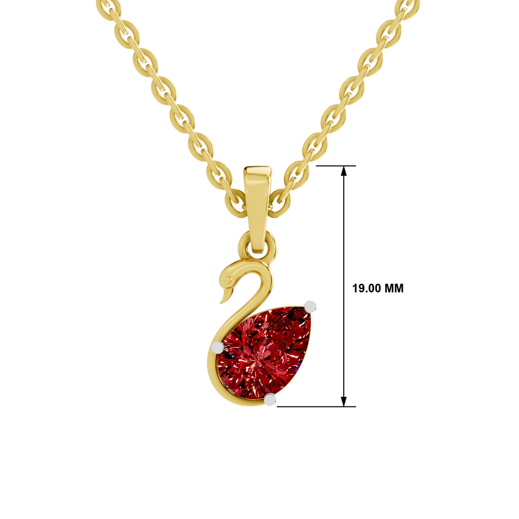 SPARQ Lab Grown Diamond Swan Pear Red Stone Yellow Gold Plated Pendant