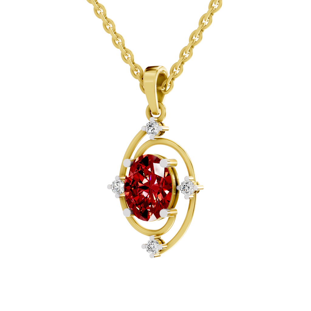SPARQ Lab Grown Diamond Orbit Oval Red Stone Yellow Gold Plated Pendant
