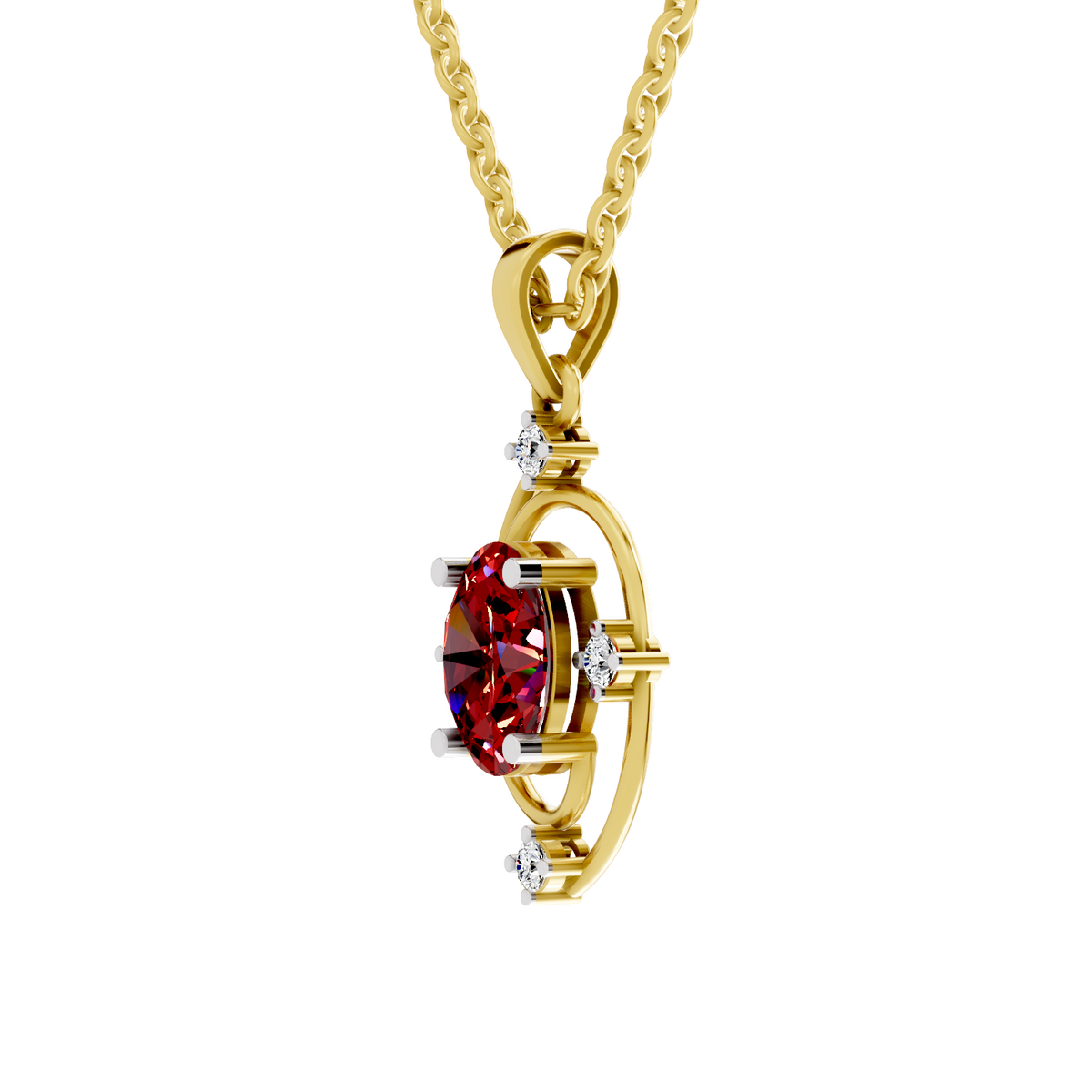 SPARQ Lab Grown Diamond Orbit Oval Red Stone Yellow Gold Plated Pendant