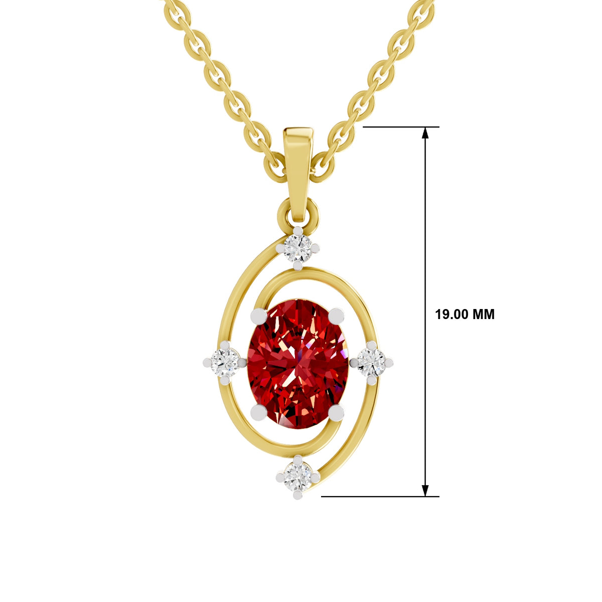 SPARQ Lab Grown Diamond Orbit Oval Red Stone Yellow Gold Plated Pendant