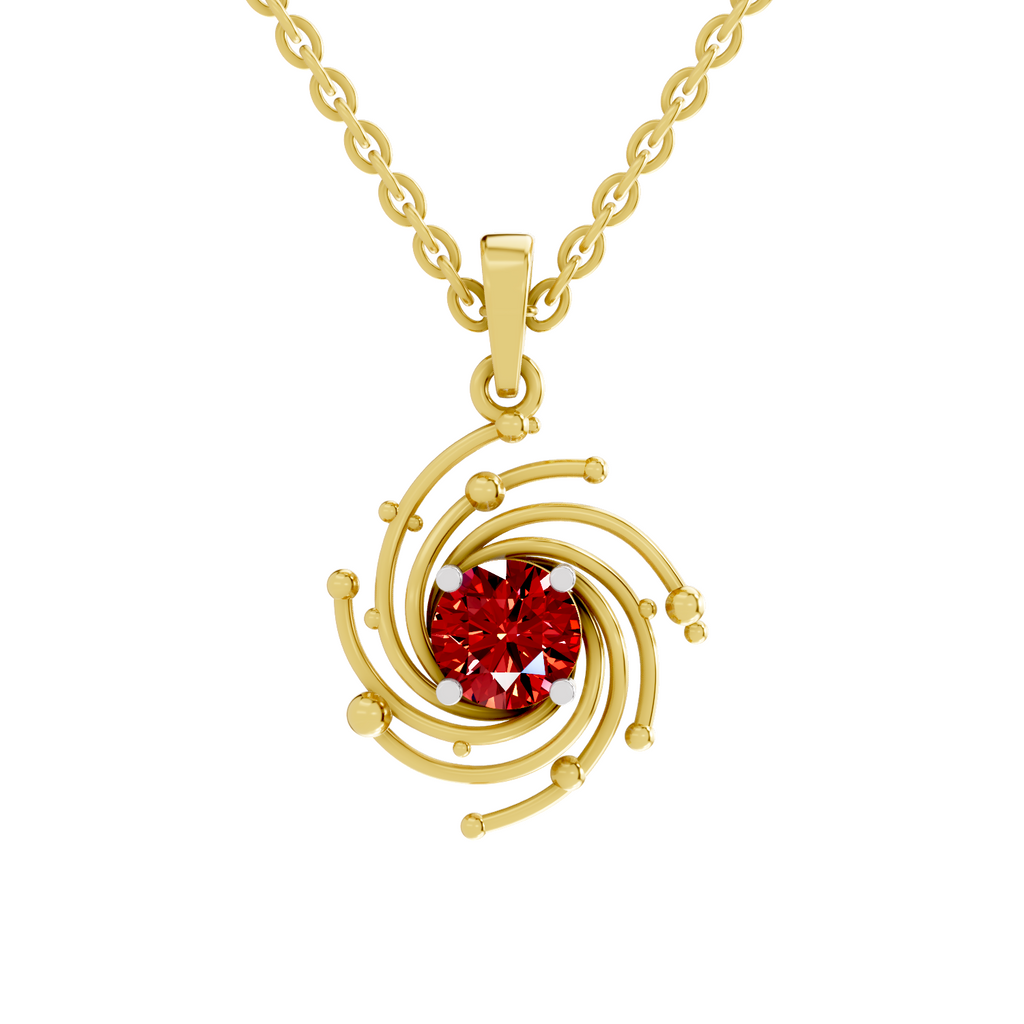 SPARQ Lab Grown Diamond Galaxy Swirl Red Stone Yellow Gold Plated Pendant
