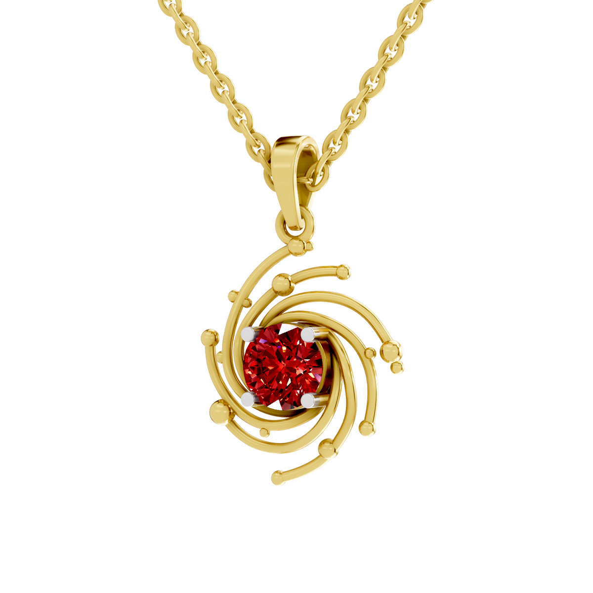 SPARQ Lab Grown Diamond Galaxy Swirl Red Stone Yellow Gold Plated Pendant
