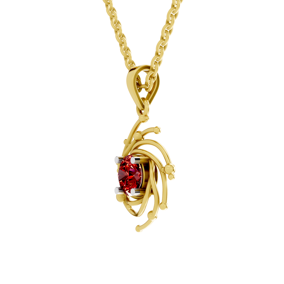SPARQ Lab Grown Diamond Galaxy Swirl Red Stone Yellow Gold Plated Pendant