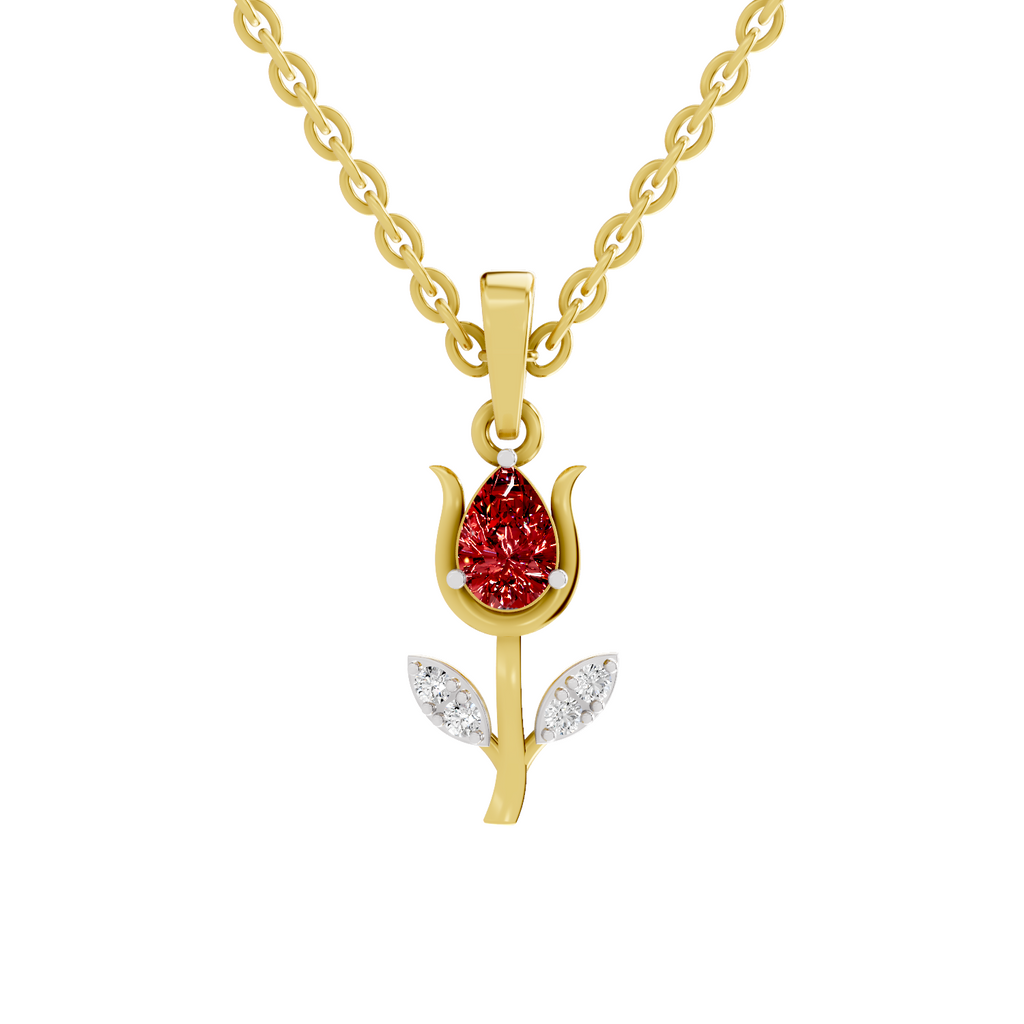 SPARQ Lab Grown Diamond Tulip Red Stone Yellow Gold Plated Pendant