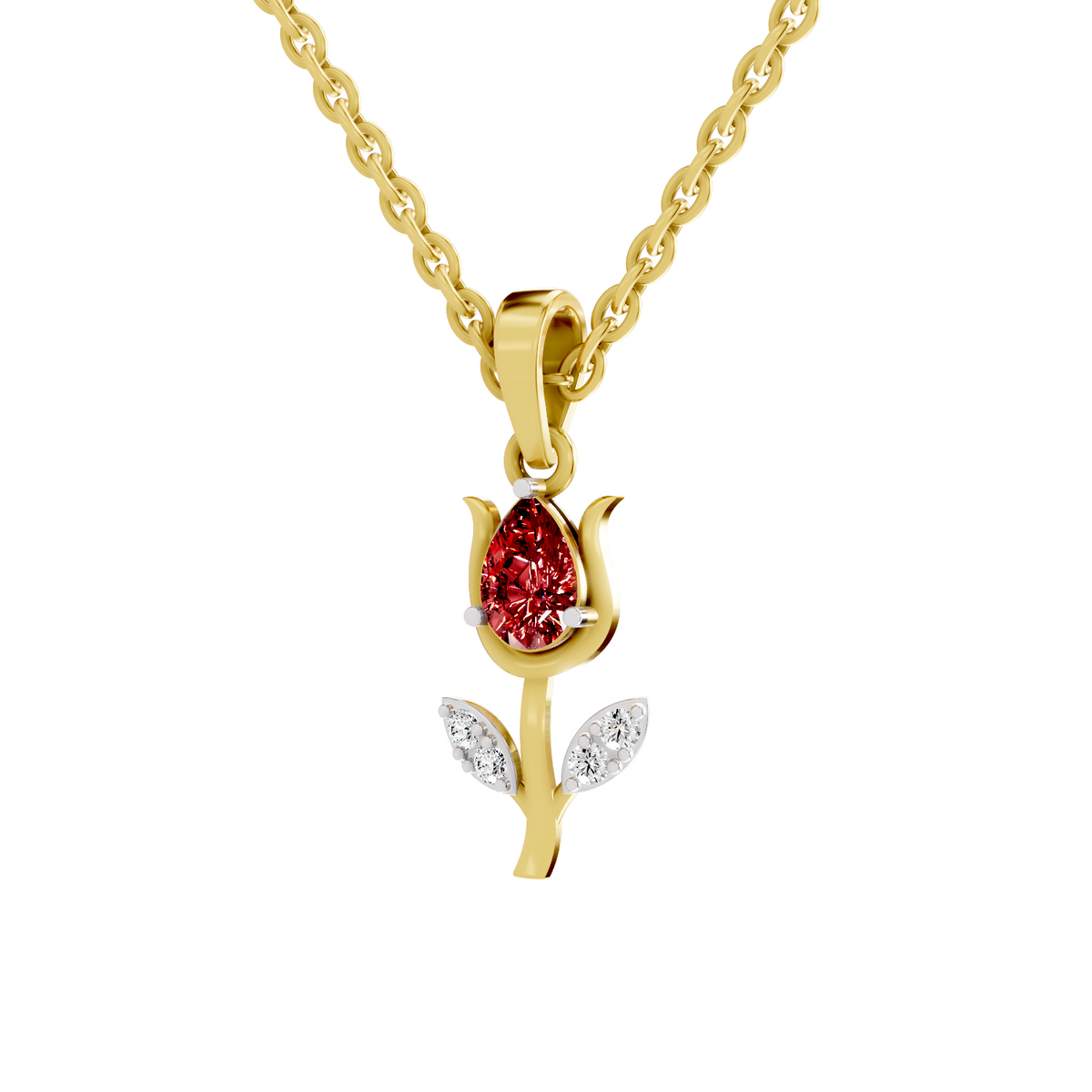 SPARQ Lab Grown Diamond Tulip Red Stone Yellow Gold Plated Pendant