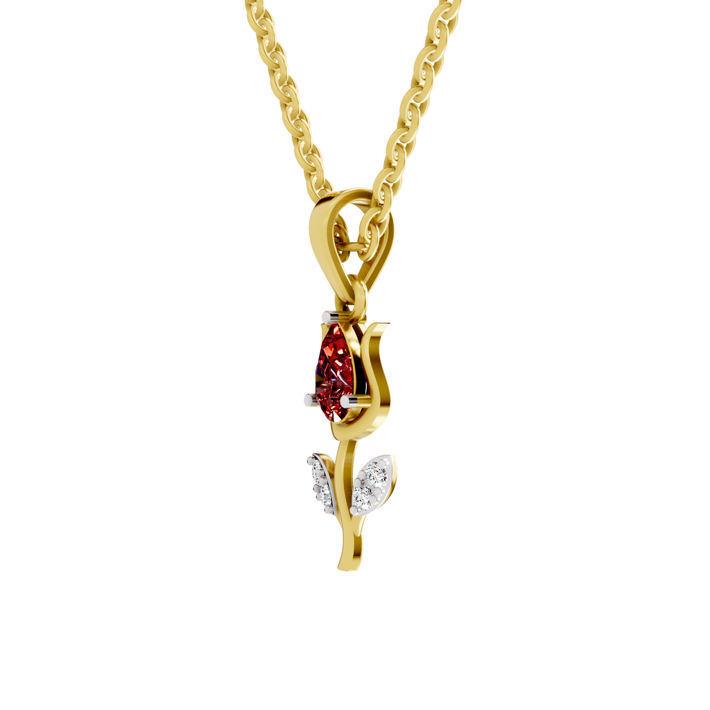 SPARQ Lab Grown Diamond Tulip Red Stone Yellow Gold Plated Pendant