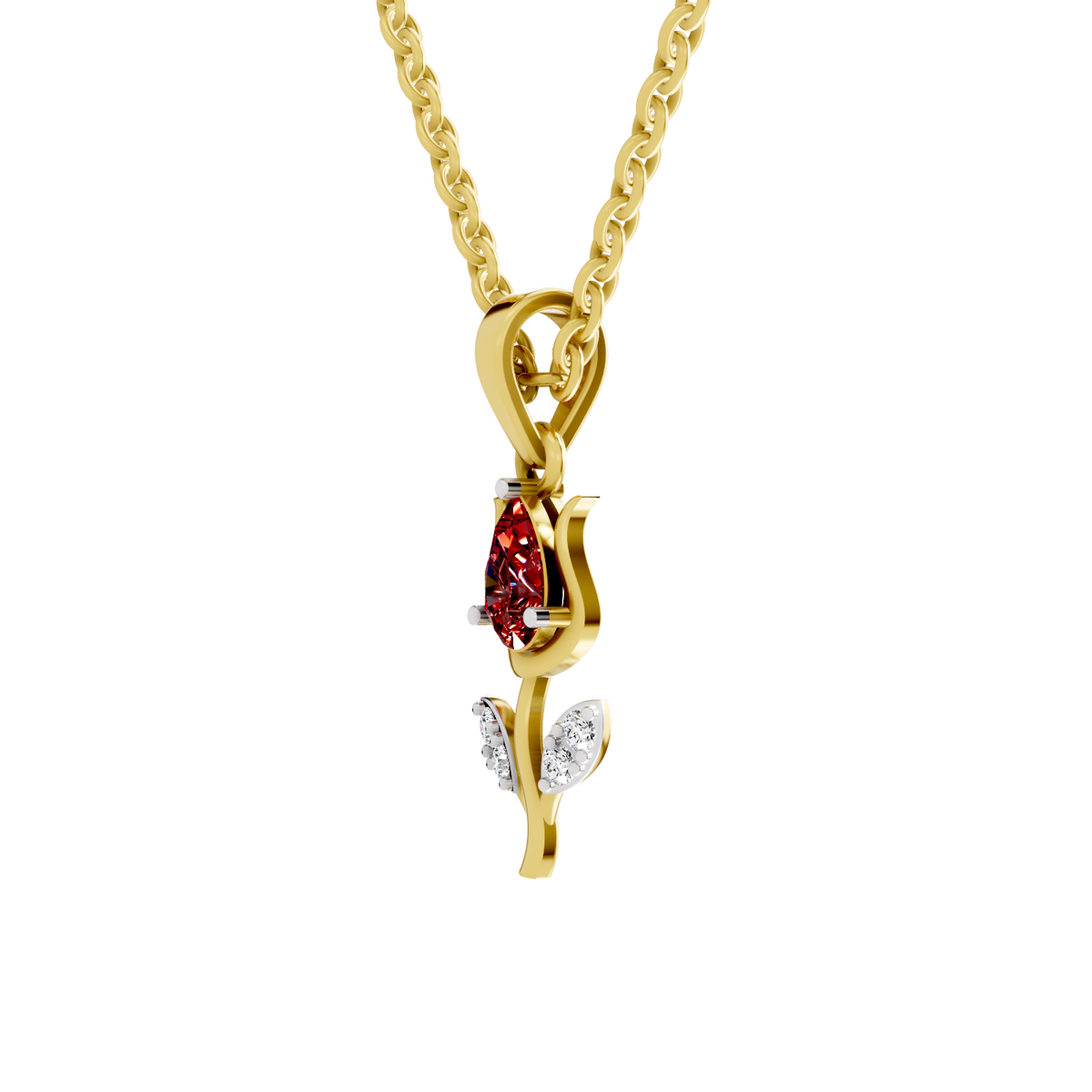 SPARQ Lab Grown Diamond Tulip Red Stone Yellow Gold Plated Pendant