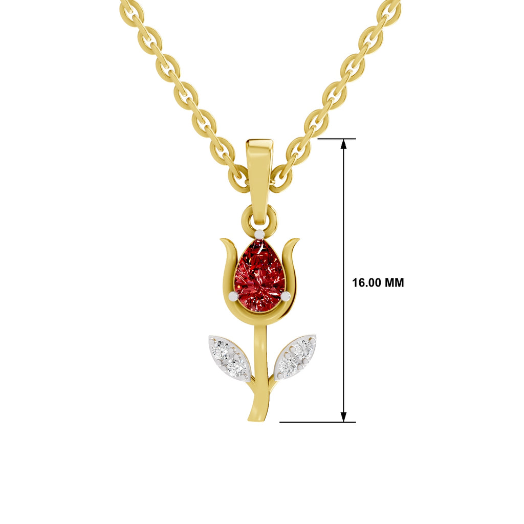 SPARQ Lab Grown Diamond Tulip Red Stone Yellow Gold Plated Pendant