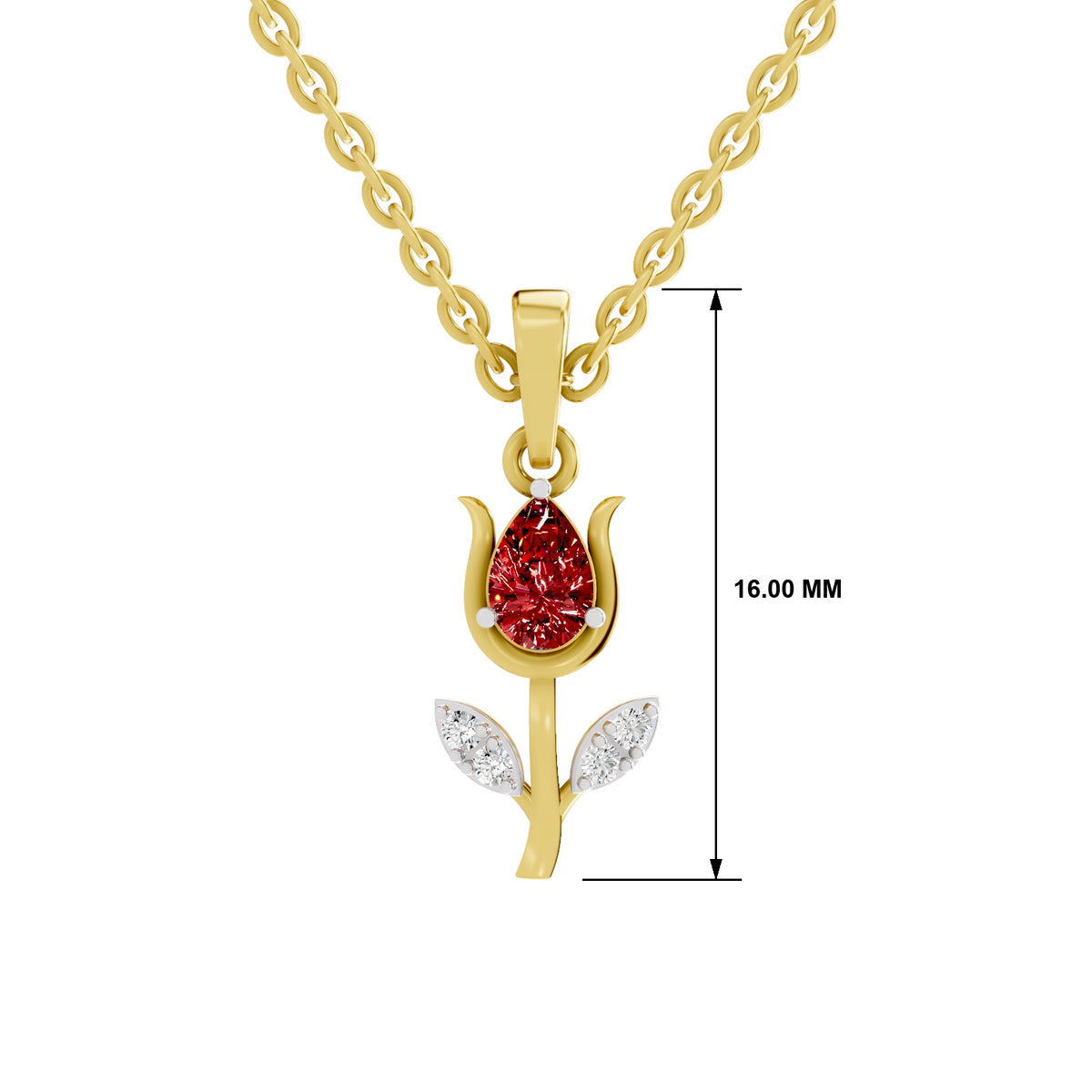 SPARQ Lab Grown Diamond Tulip Red Stone Yellow Gold Plated Pendant