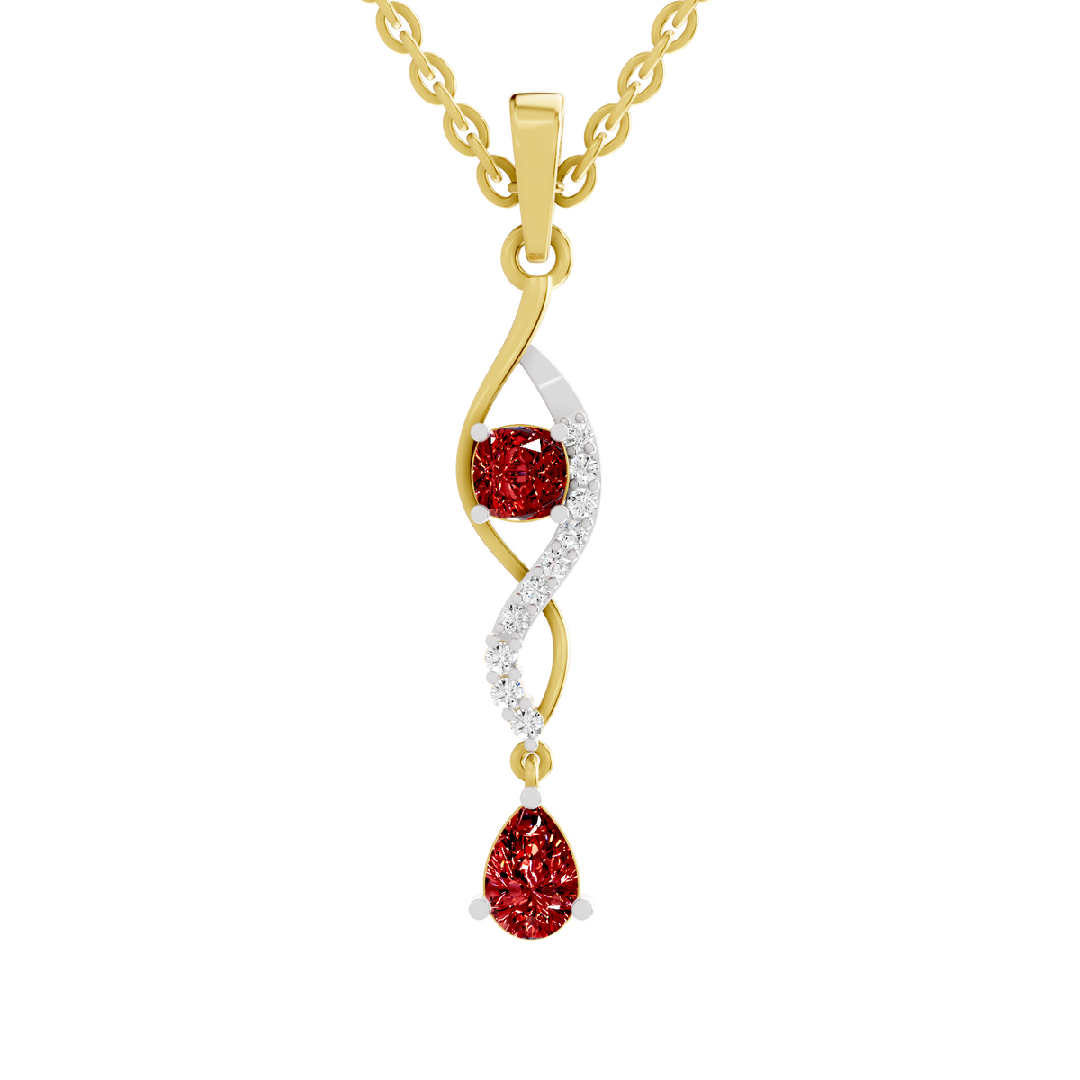 SPARQ Lab Grown Diamond Twist Red Stone Yellow Gold Plated Pendant
