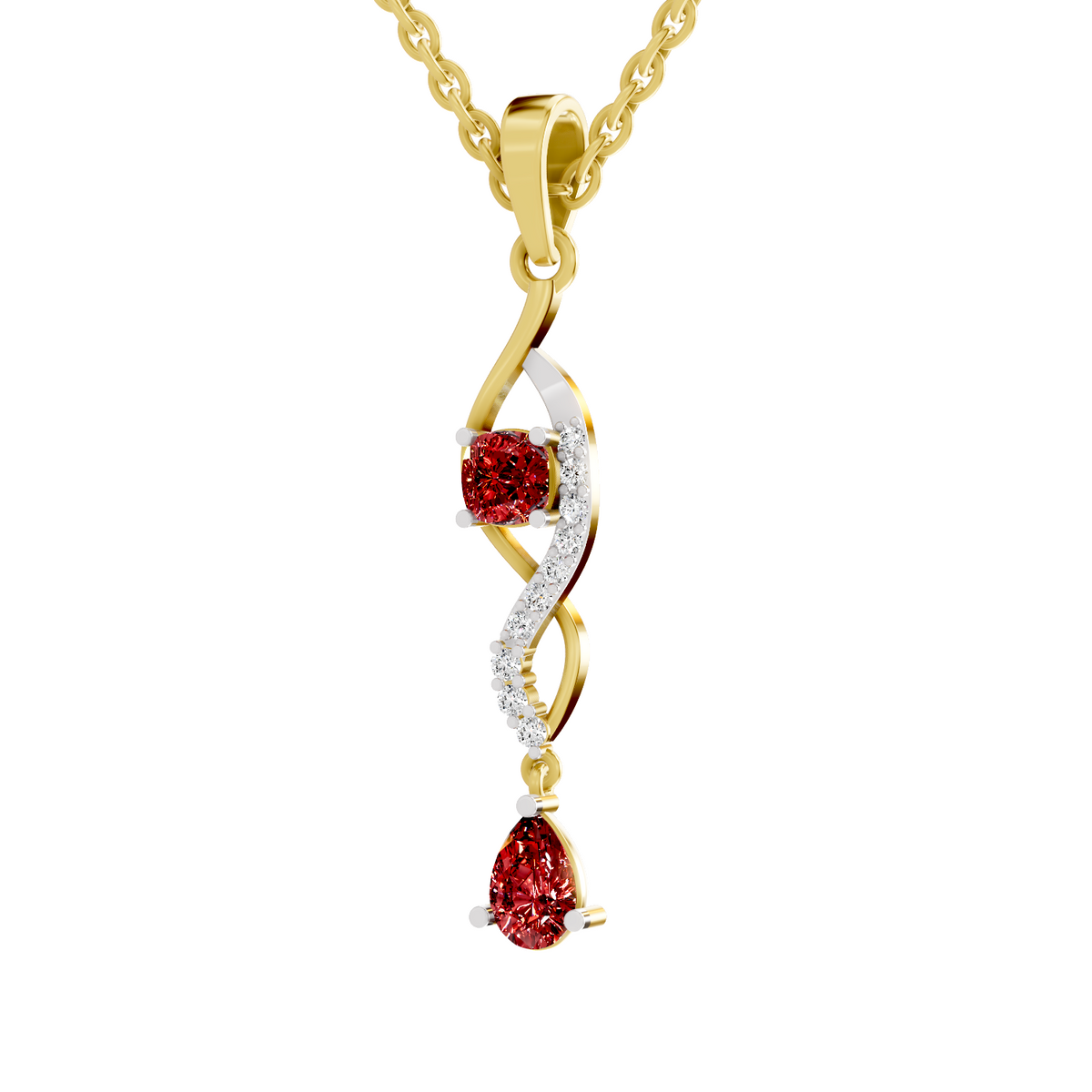 SPARQ Lab Grown Diamond Twist Red Stone Yellow Gold Plated Pendant
