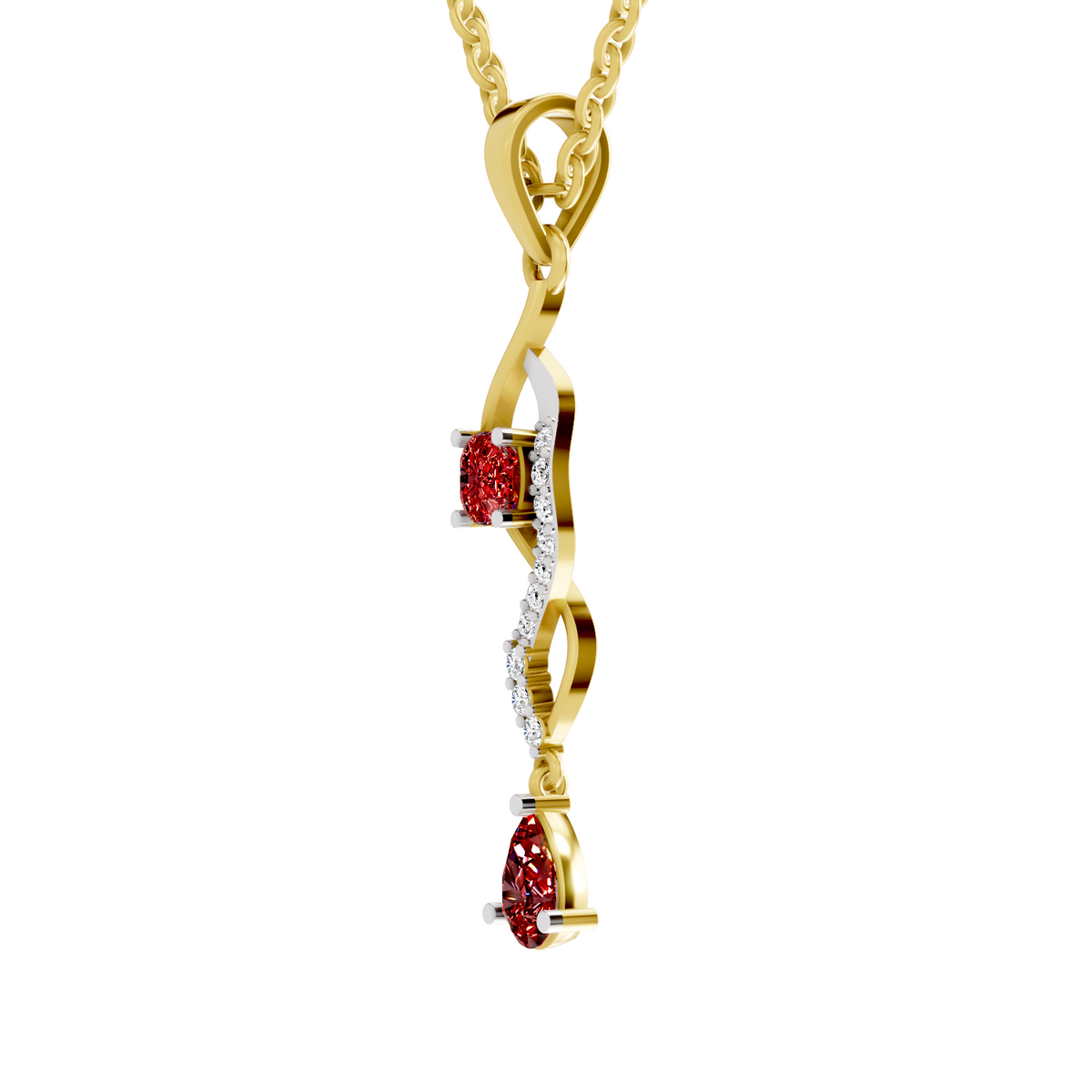 SPARQ Lab Grown Diamond Twist Red Stone Yellow Gold Plated Pendant