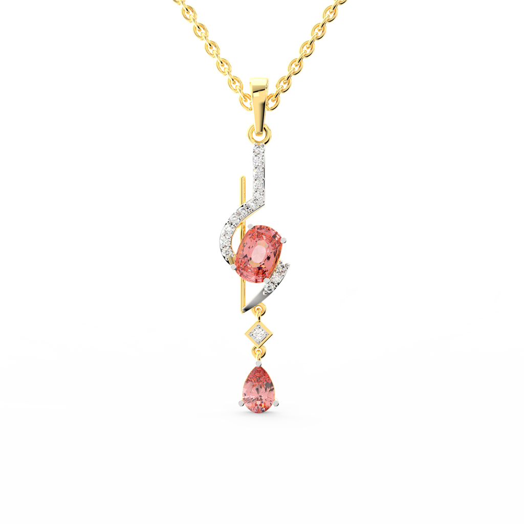 SPARQ Lab Grown Diamond Swirl Oval Pink Stone Yellow Gold Plated Pendant