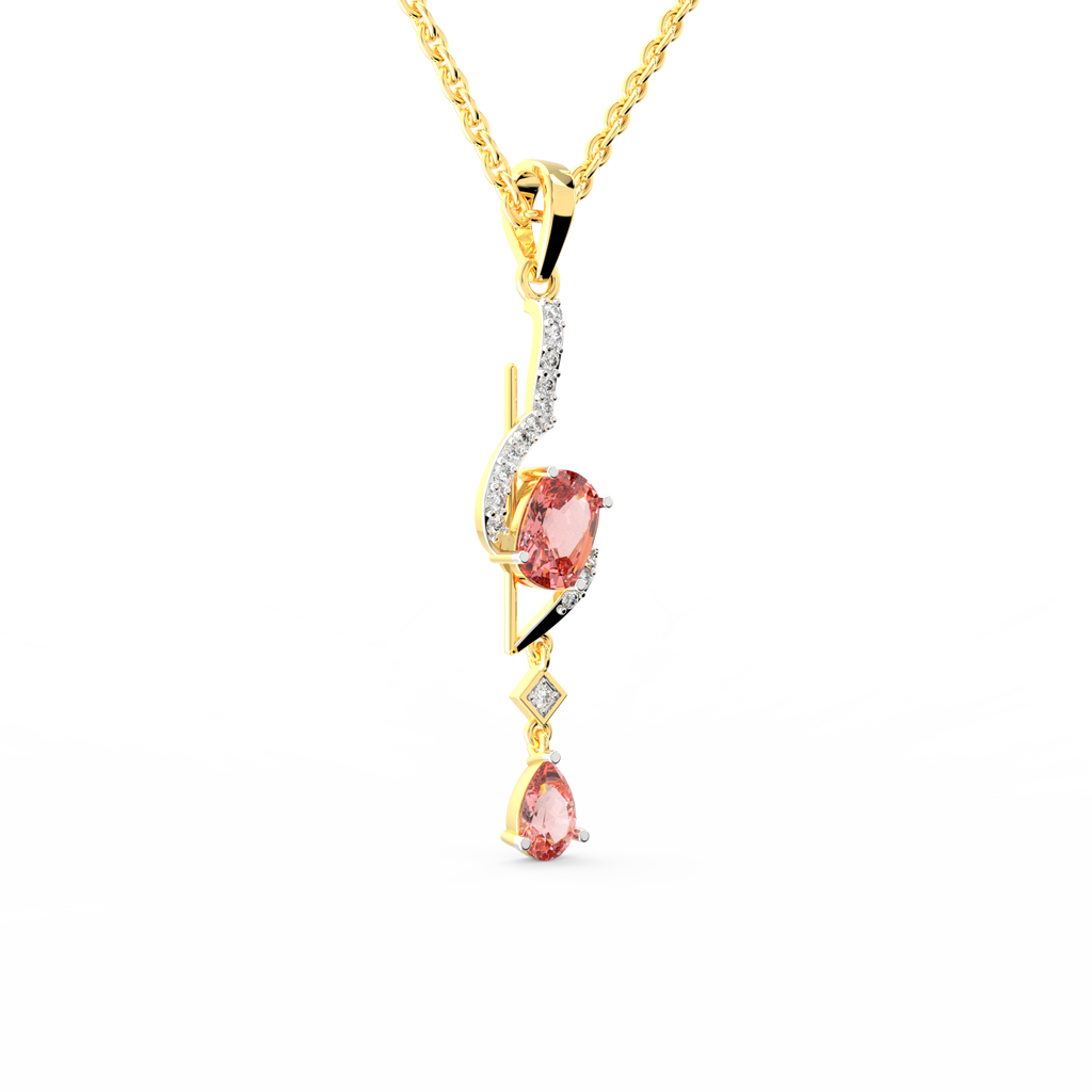 SPARQ Lab Grown Diamond Swirl Oval Pink Stone Yellow Gold Plated Pendant