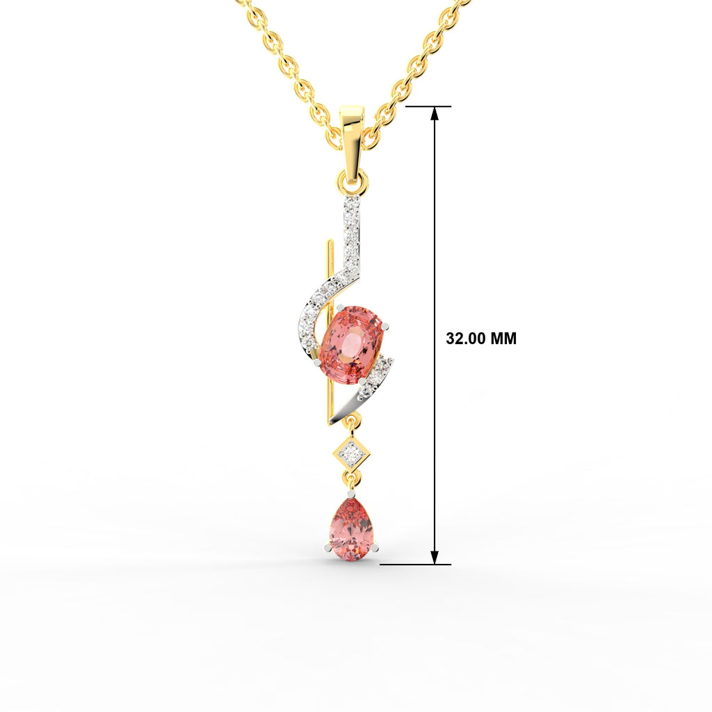 SPARQ Lab Grown Diamond Swirl Oval Pink Stone Yellow Gold Plated Pendant