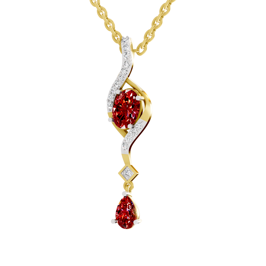 SPARQ Lab Grown Diamond Swirl Red Stone Yellow Gold Plated Pendant