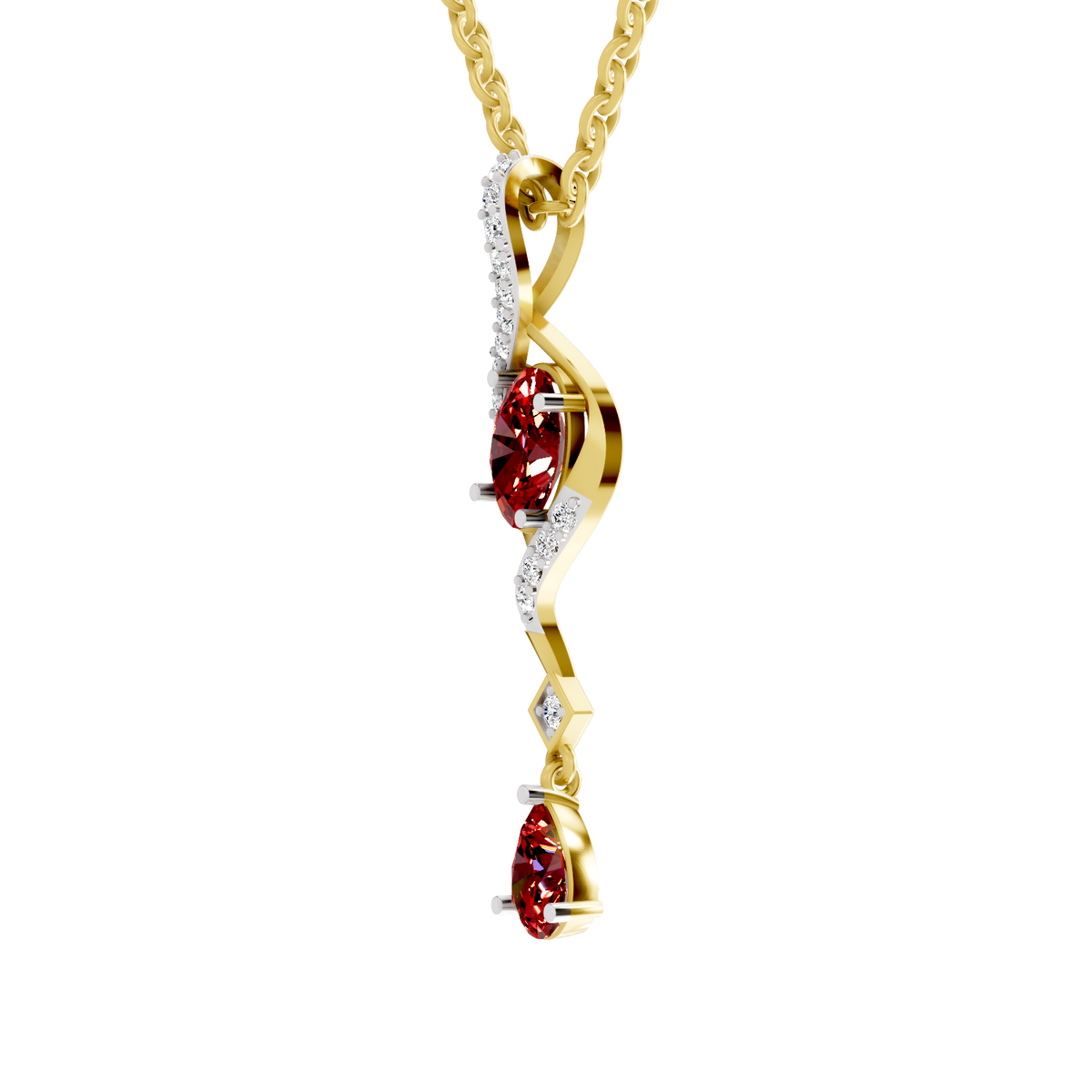 SPARQ Lab Grown Diamond Swirl Red Stone Yellow Gold Plated Pendant