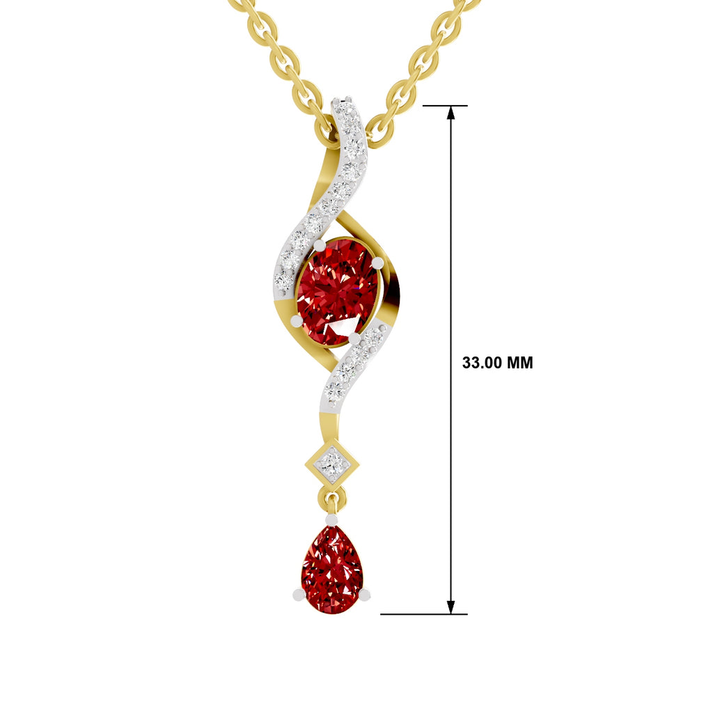 SPARQ Lab Grown Diamond Swirl Red Stone Yellow Gold Plated Pendant