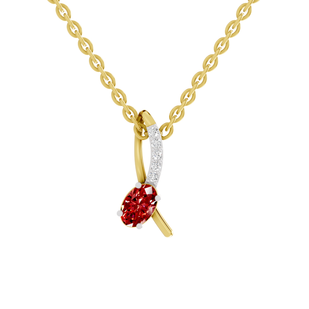 SPARQ Lab Grown Diamond Curved Bar Red Stone Yellow Gold Plated Pendant