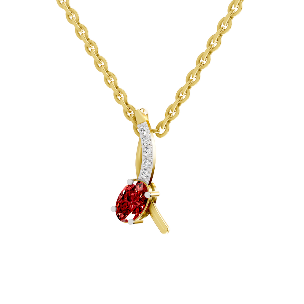 SPARQ Lab Grown Diamond Curved Bar Red Stone Yellow Gold Plated Pendant