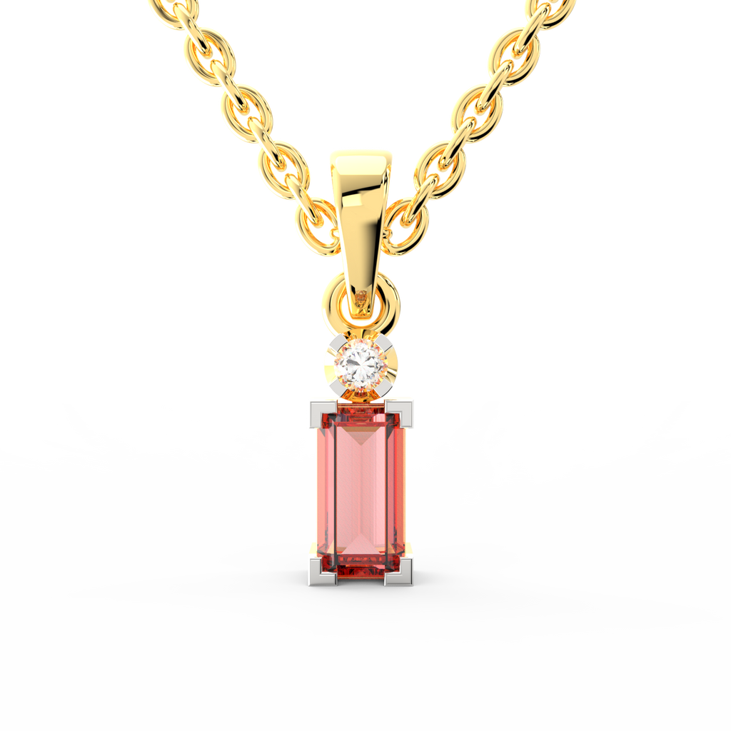 SPARQ Lab Grown Diamond Baguette Pink Stone Yellow Gold Plated Pendant