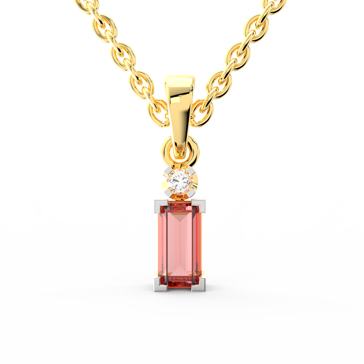SPARQ Lab Grown Diamond Baguette Pink Stone Yellow Gold Plated Pendant