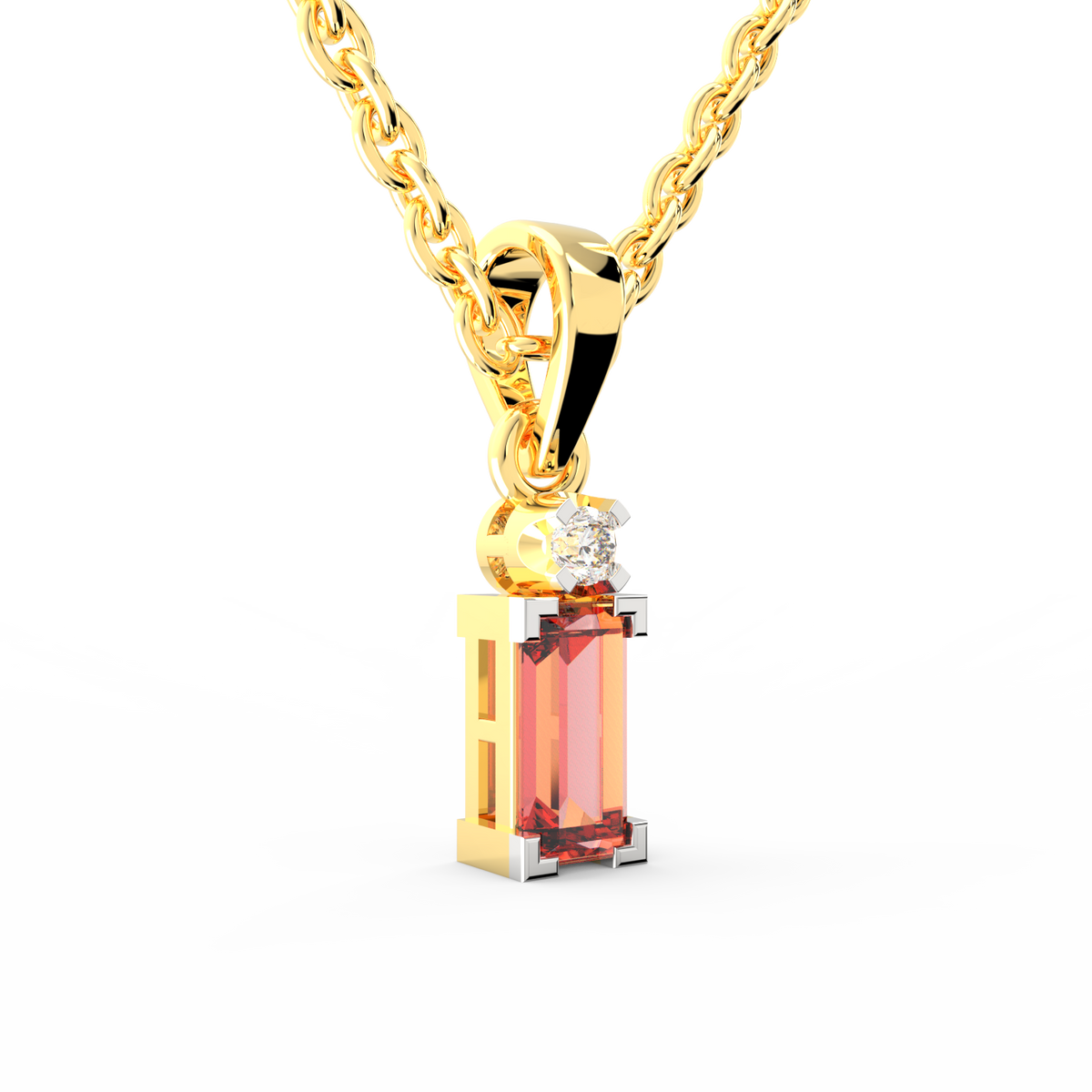 SPARQ Lab Grown Diamond Baguette Pink Stone Yellow Gold Plated Pendant