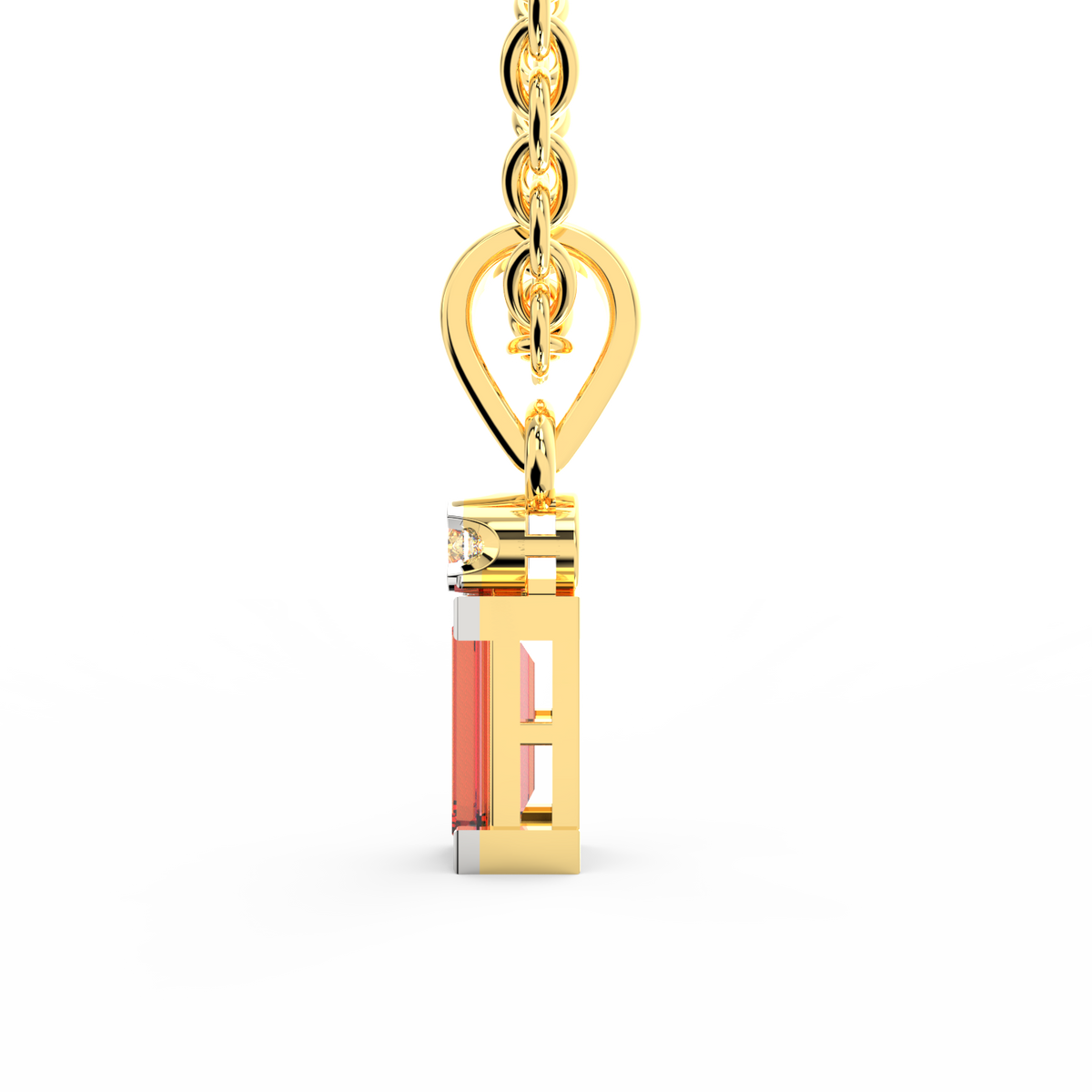 SPARQ Lab Grown Diamond Baguette Pink Stone Yellow Gold Plated Pendant