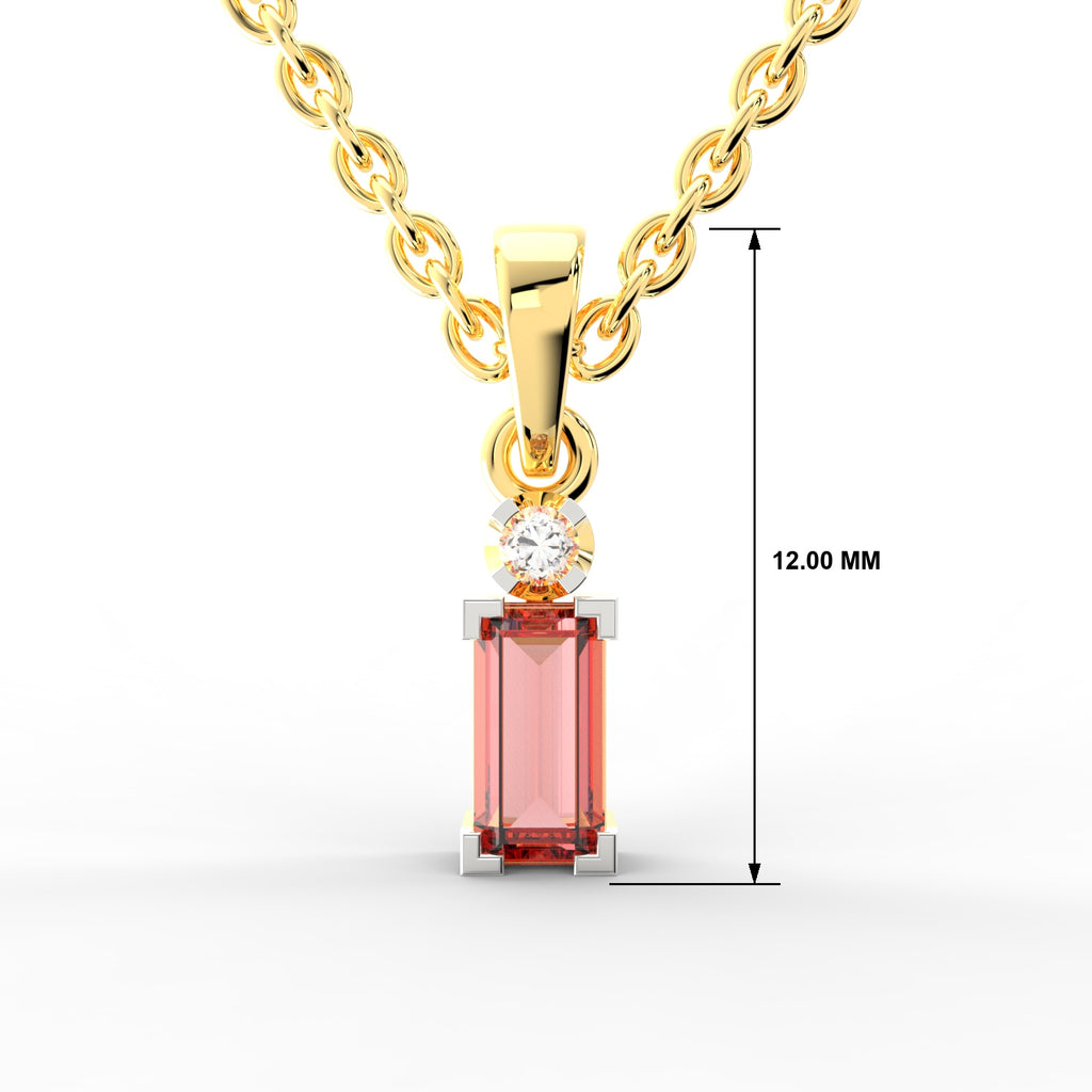 SPARQ Lab Grown Diamond Baguette Pink Stone Yellow Gold Plated Pendant
