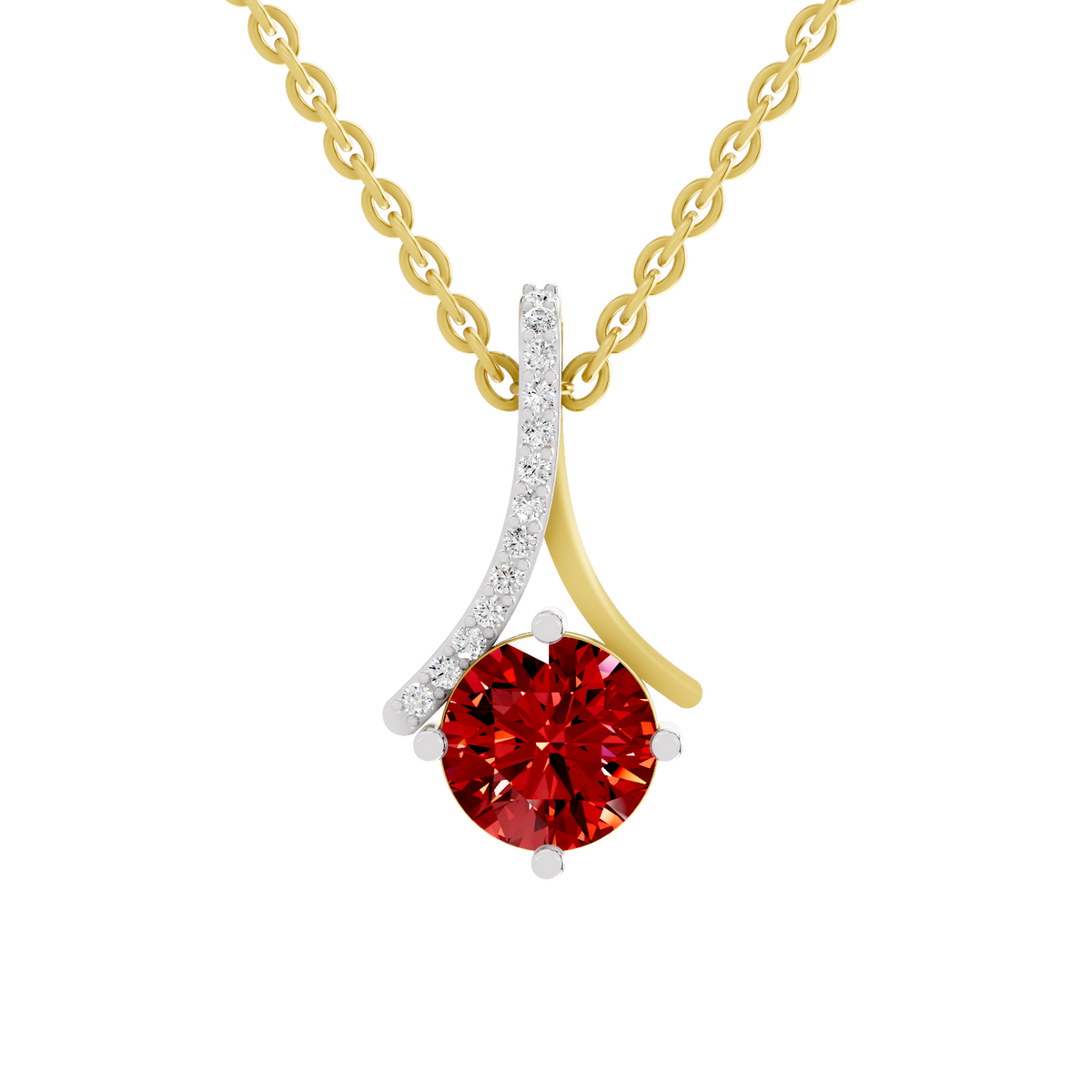 SPARQ Lab Grown Diamond Curved Round Red Stone Yellow Gold Plated Pendant