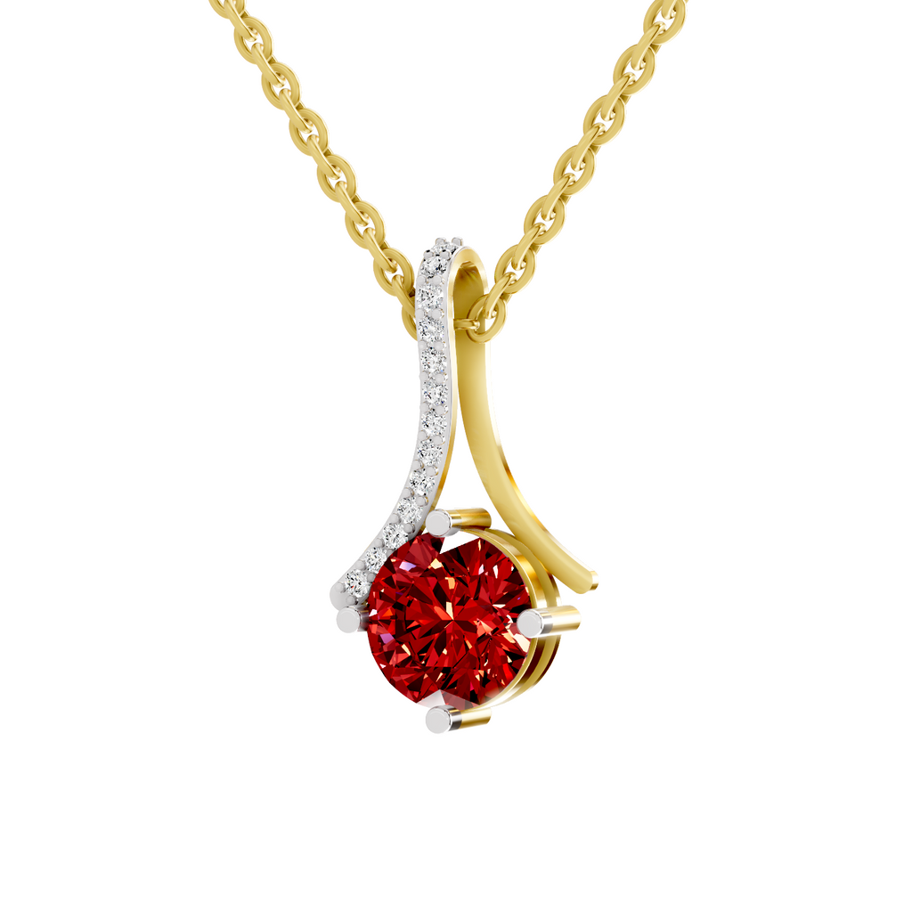 SPARQ Lab Grown Diamond Curved Round Red Stone Yellow Gold Plated Pendant