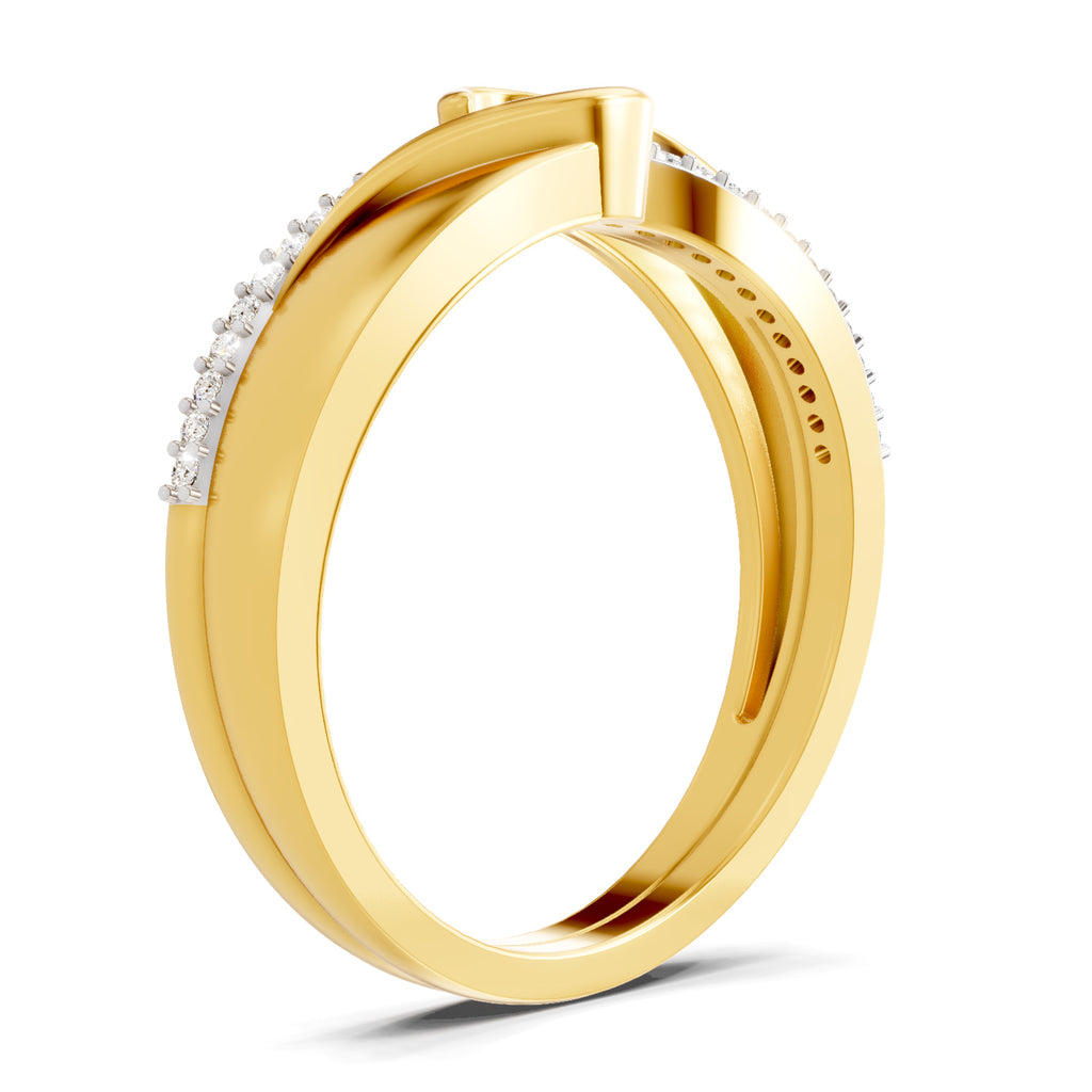 Lab Grown Diamond Ring For Men 0.37 Carat IGI Certified Round Shape 925 Sterling Silver Gold Plated Band Ring